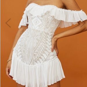 Saints & Secrets white off the shoulder dress
